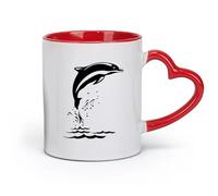 AYUEHBN ceramics Novelty Tea or Coffee Cup Sea Animal Cartoon Dolphin Waves （11oz/320ml） Humorous Gift for Coffee Lovers, Work Besties, Coworkers & Friends Red