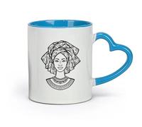 AYUEHBN ceramics Personalised Mugs Black Girl Woman African Face Beautiful Fashion Native Turban （11oz/320ml） and Microwave-Safe Blue