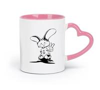 AYUEHBN ceramics Porcelain Coffee Mugs Cute Peace Bunny Rabbit Animals Teens （11oz/320ml） Humorous Gift for Coffee Lovers, Work Besties, Coworkers & Friends Pink