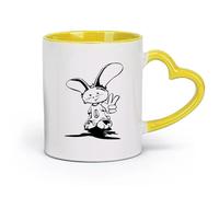 AYUEHBN ceramics Porcelain Coffee Mugs Cute Peace Bunny Rabbit Animals Teens （11oz/320ml） Humorous Gift for Coffee Lovers, Work Besties, Coworkers & Friends Yellow