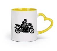 AYUEHBN ceramics Porcelain Cup Speed Racing sex appeal Girl On a Motorcycle （11oz/320ml） Humorous Gift for Coffee Lovers, Work Besties, Coworkers & Friends Yellow