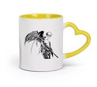 AYUEHBN ceramics Porcelain Latte Tea Cup Angel of Death Warrior Wings Anime Manga （11oz/320ml） Ceramic Coffee Mug for Cappuccino Tea, Milk, Yellow
