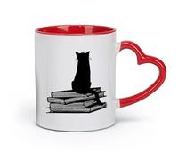 AYUEHBN ceramics Porcelain Latte Tea Cup Cat Books Reading Corner Library （11oz/320ml） Humorous Gift for Coffee Lovers, Work Besties, Coworkers & Friends Red