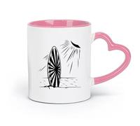 AYUEHBN ceramics Porcelain Latte Tea Cup Surfboard Sun Ocean Beach Lifestyle （11oz/320ml） Coffee, Tea, Latte, Milk, Cocoa, Juice and Other Hot Drinks Pink