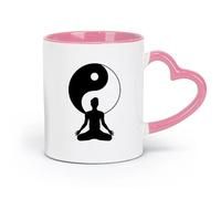 AYUEHBN ceramics Porcelain Latte Tea Cup Yin Yang Meditation Yoga Lotus Pose （11oz/320ml） for Coffee, Soup, Tea, Milk, Latte, hot Cocoa, Ladies, Men Pink