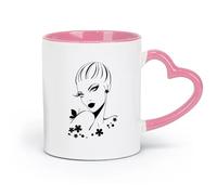 AYUEHBN ceramics Tea Cup Beautiful Woman Beauty Hair Salon Girl Makeup （11oz/320ml） Coffee, Tea, Latte, Milk, Cocoa, Juice and Other Hot Drinks Pink