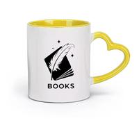 AYUEHBN ceramics Tea Cup Bookstore Feather Library Bookworm Books Reading （11oz/320ml） Humorous Gift for Coffee Lovers, Work Besties, Coworkers & Friends Yellow