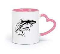 AYUEHBN ceramics Tea Cup Tribal Sea Animal Big Aggressive Shark Ocean （11oz/320ml） Humorous Gift for Coffee Lovers, Work Besties, Coworkers & Friends Pink