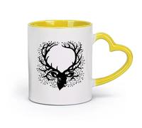 AYUEHBN ceramics White Ceramic Coffee Mugs Deer Head Beautiful Branch Hunting Horn （11oz/320ml） for Tea, Coffee & Hot Drinks Yellow