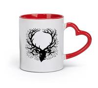 AYUEHBN ceramics White Ceramic Coffee Mugs Deer Head Beautiful Branch Hunting Horn （11oz/320ml） for Tea, Coffee & Hot Drinks Red