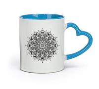 AYUEHBN ceramics White Ceramic Coffee Mugs Floral Ornament Pattern Beautiful Mandala （11oz/320ml） Great Gift for Lovers Blue