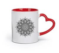 AYUEHBN ceramics White Ceramic Coffee Mugs Floral Ornament Pattern Beautiful Mandala （11oz/320ml） Great Gift for Lovers Red