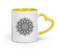 AYUEHBN ceramics White Ceramic Coffee Mugs Floral Ornament Pattern Beautiful Mandala （11oz/320ml） Great Gift for Lovers Yellow