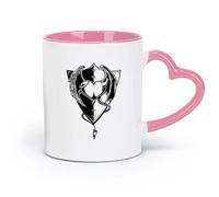 AYUEHBN ceramics White Ceramic Coffee Mugs Heart Angel And Devil Shield Wings （11oz/320ml） Cappuccino, Latte Macchiato, Tea, Espresso Pink