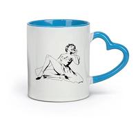 AYUEHBN ceramics White Ceramic Coffee Mugs Pin Up Style Retro Woman sex appeal Girl （11oz/320ml） for Tea, Hot Chocolate Blue