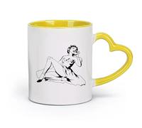 AYUEHBN ceramics White Ceramic Coffee Mugs Pin Up Style Retro Woman sex appeal Girl （11oz/320ml） for Tea, Hot Chocolate Yellow