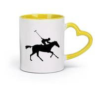 AYUEHBN ceramics White Ceramic Coffee Mugs Polo Player Sport Horseback Riding Horse （11oz/320ml） for Milk Tea Cola Water Yellow