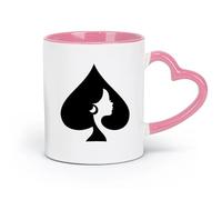 AYUEHBN ceramics White Ceramic Coffee Mugs Queen Of Spades Playing Cards Poker （11oz/320ml） Cappuccino, Latte Macchiato, Tea, Espresso Pink