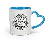 AYUEHBN ceramics White Ceramic Coffee Mugs Reading Is Dreaming With Open Eyes Phrase （11oz/320ml） for Espresso, Tea- Set Blue