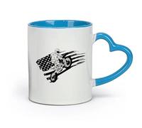 AYUEHBN ceramics White Mugs Extreme Sport American Flag Biker Race Speed （11oz/320ml） Humorous Gift for Coffee Lovers, Work Besties, Coworkers & Friends Blue