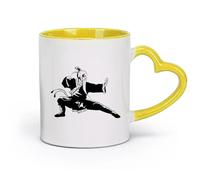 AYUEHBN ceramics White Mugs Old Kung Fu Warrior Master Martial Arts Asian （11oz/320ml） for Coffee, Soup, Tea, Milk, Latte, hot Cocoa, Ladies, Men Yellow
