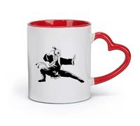 AYUEHBN ceramics White Mugs Old Kung Fu Warrior Master Martial Arts Asian （11oz/320ml） for Coffee, Soup, Tea, Milk, Latte, hot Cocoa, Ladies, Men Red