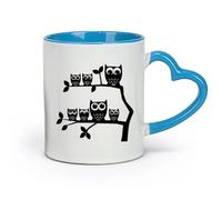 AYUEHBN ceramics White Mugs Owls Branches Kids Creative ation Idea Nursery （11oz/320ml） for Coffee, Soup, Tea, Milk, Latte, hot Cocoa, Ladies, Men Blue