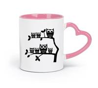 AYUEHBN ceramics White Mugs Owls Branches Kids Creative ation Idea Nursery （11oz/320ml） for Coffee, Soup, Tea, Milk, Latte, hot Cocoa, Ladies, Men Pink