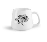 AYUEHBN Frutta in ceramica Tazza da tè e caffè alla moda Bellissimo lupo animale selvatico predatore tribale （14oz/400ml） Porcellana fine (ceramica)