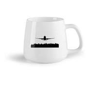 AYUEHBN Frutta in ceramica Tazza da tè e caffè alla moda Grattacielo Skyline Città Paese Silhouette Aeroplano Aereo （14oz/400ml） Un bel regalo di Natale