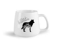 AYUEHBN Frutta in ceramica Tazza da tè e caffè alla moda Lupo Animale Tribale Predatore Fiori Selvatici Naturali （14oz/400ml） Uso in bar o ristorante