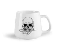 AYUEHBN Frutta in ceramica Tazza da tè e caffè alla moda Ossa del teschio con fiore rosa scheletro della morte （14oz/400ml） per tè, caffè, infuso caldo