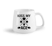 AYUEHBN Frutta in ceramica Tazza in ceramica per caffè, tè e cacao Frase Kiss My Ace Carte da gioco del casinò （14oz/400ml） Uso in bar o ristorante