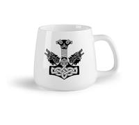 AYUEHBN Frutta in ceramica Tazza, tazza da caffè/tè Manico di spada vichinga con ornamento celtico, due teste di lupo （14oz/400ml） per uomo e donna