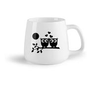AYUEHBN Frutta in ceramica Tazze con manico comodo Due gufi amano i cuori sul ramo e al chiaro di luna （14oz/400ml） Tazze da caffè in ceramica per casa o lavoro