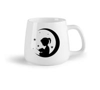 AYUEHBN Frutta in ceramica Tazze da caffè con manico Negozio di libri di lettura Moon and Girl Stars per bambini （14oz/400ml） per espresso, set da tè