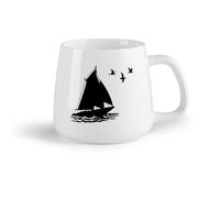 AYUEHBN Frutta in ceramica Tazze da caffè in ceramica bianca Barca Nave Uccelli Oceano Marina Spiaggia Casa （14oz/400ml） per bevande calde, latte macchiato, cappuccino