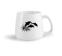 AYUEHBN Frutta in ceramica Tazze da caffè in ceramica bianca Delfini Animali marini Oceano （14oz/400ml） Lavabile in lavastoviglie, adatto al microonde, per ufficio e casa