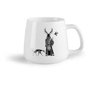 AYUEHBN Frutta in ceramica Tazze da caffè in gres con manico Maschera rituale druidica con lupo e uccello （14oz/400ml） Tazza da caffè in ceramica per cappuccino, tè, latte,