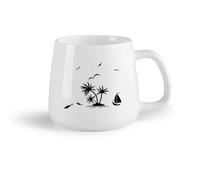 AYUEHBN Frutta in ceramica Tazze da caffè in gres con manico Oceano Marino Mare Yacht Nave Isola Pesce Uccelli （14oz/400ml） per espresso, set da tè