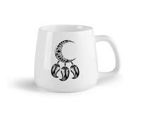 AYUEHBN Frutta in ceramica Tazze in ceramica per caffè, latte e tè Ornamento etnico a forma di mezzaluna con piume （14oz/400ml） per caffè, avena, tè, facile da pulire