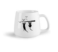 AYUEHBN Frutta in ceramica Tazze in porcellana Cartone animato divertente due gattini ramo di pipistrello stanza dei bambini （14oz/400ml） Bar o regalo