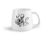 AYUEHBN Frutta in ceramica Tazze per cioccolata calda Cartone animato polpo che fa surf sulla tavola da surf, sport acquatici （14oz/400ml） per ufficio, casa