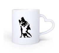 AYUEHBN Mango de cerámica en forma de corazón Café y Bebidas Calientes Animales salvajes del bosque abstractos: lobo, ciervo 11oz/320ml Cappuccino, Latte Macchiato, té, espresso