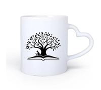 AYUEHBN Mango de cerámica en forma de corazón Café y Bebidas Calientes Árbol de la biblioteca con niño leyendo cuentos y libro abierto 11oz/320ml Bebidas calientes, espresso