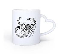 AYUEHBN Mango de cerámica en forma de corazón Taza de Café con Asa - Cerámica Clásica Adorno tribal de animal de escorpión 11oz/320ml Taza de cerámica para capuchino, té, leche