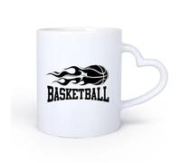 AYUEHBN Mango de cerámica en forma de corazón Taza de Café con Asa - Cerámica Clásica Baloncesto Palabras Fuego Pelota Juego Deportes 11oz/320ml Para Té, Café, Leche, Capuchino