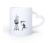 AYUEHBN Mango de cerámica en forma de corazón Taza de Café con Asa - Cerámica Clásica Juegos Antorcha Fuego Deportista Deporte 11oz/320ml Para bebidas calientes, latte, capuchino