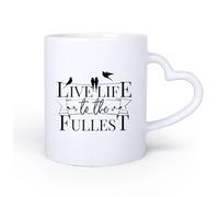 AYUEHBN Mango de cerámica en forma de corazón Taza de Café con Asa - Cerámica Clásica Vive la vida al máximo Letras Aves Motivación 11oz/320ml Para Té, Café, Leche, Capuchino