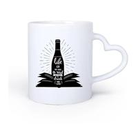AYUEHBN Mango de cerámica en forma de corazón Taza de Café de Cerámica Libro Vino Frase inspiradora Cita La vida es demasiado corta 11oz/320ml Para Té, Café, Leche, Capuchino